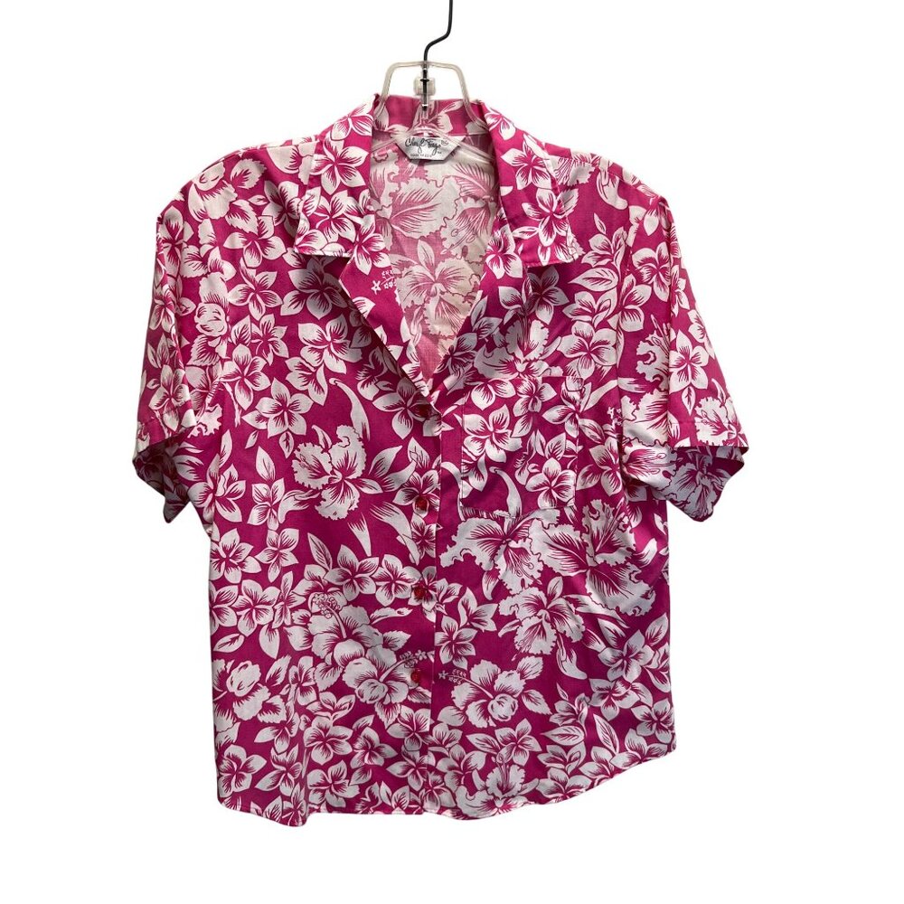 Vintage Cheryl Tiegs Womens Hawaiian Shirt Floral  Short Sleeve Button-Up Size 1